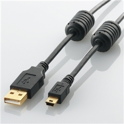 【クリックで詳細表示】USB2.0ケーブル/フェライトコア付 A-miniBタイプ/0.5m(ブラック) U2C-MF05BK