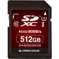 【クリックで詳細表示】SDXCメモリーカード UHS-I U3 512GB R90/W65 GH-SDXCUD512G