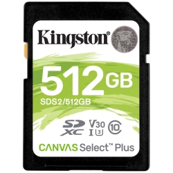 512GB Canvas select Plus SDXCJ[h Class10 UHS-I U3 V30 100MB/s Read 85MB/s Write SDS2/512GB
