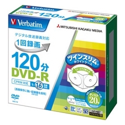 【クリックで詳細表示】DVD-R(CPRM) 録画用 120分 1-16倍速 5mmツインケース20枚パック ワイド印刷対応 VHR12JP20TV1
