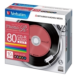 【クリックで詳細表示】CD-R(Audio) 80分 5mmケース10枚パック カラーミックス(5色) Phono-Rシリーズ MUR80PHS10V1