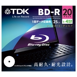 【クリックで詳細表示】データ用追記型ブルーレイディスク 25GB 1-4倍速対応ワイドプリント ホワイト20枚 BRD25PWB20A