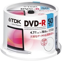 【クリックで詳細表示】DVD-R PCデータ用 4.7GB 1-16X ホワイトワイドレーベル スピンドルケース 50枚入 DR47PWC50PUE