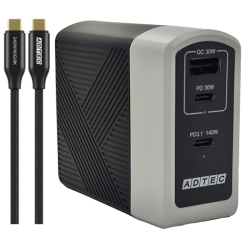 Power Delivery 3.1Ή GaN AC[d/140W/USB Type-C 2|[g Type-A 1|[g/ubN & Type-C to CP[uZbg APD-A140AC2-wC24-BK