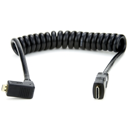 L字型 Micro to Mini HDMIケーブル カール加工 30cm (45cm延長対応) ATOMCAB006