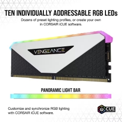 コルセア DDR4 3200MHz 16GB(8GBx2) UDIMM 16-20-20-38 VENGEANCE RGB RT White 1.35V for AMD Ryzen CMN16GX4M2Z3200C16W