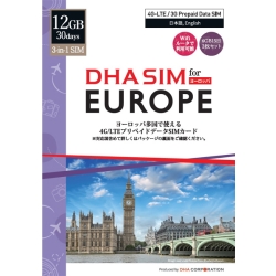 DHA SIM for Europe [bp 42V 4G/LTE vyChf[^SIM 3012GB (156GB 2Zbg) DHA-SIM-085