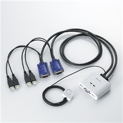 USB対応ケーブル一体型切替器 D-sub対応/2台切替/手元スイッチ KVM-KUSN