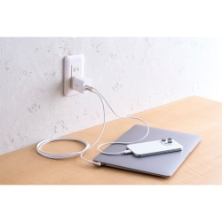 エレコム ILMF/AC充電器/USB充電器/USB Power Delivery対応/PPS対応/65W/USB-C2ポート/スイングプラグ/ホワイト MPA-ACCP43WH-IL