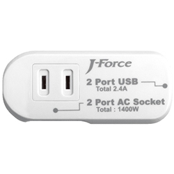 電源タップ付きUSB充電器 USB2ポート + AC2口搭載 (ホワイト) JF-PEACE3W