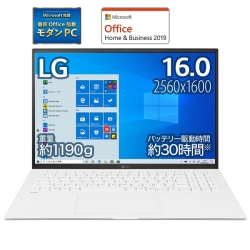 LG gram 16C` 30ԁE1190gEčhȐMILKi(intel i5 1135G7/2560×1600/Iris Xe/8GB/NVMe 512GB/Windows10 Home/OfficeH&B 2019/White) 16Z90P-KA54J1