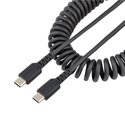 高耐久USB-Cケーブル1mコイル(伸縮)型/アラミド繊維補強/オス-オス/USB2.0A-USBTypeCケーブル/タイプC充電カールコード