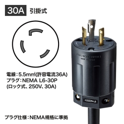 サンワサプライ 19インチサーバーラック用コンセント 200V(30A) 抜け防止ロック機能付き TAP-SV23012LKN
