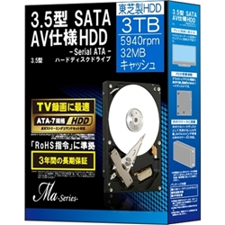 3.5C`HDD 3TB 5940rpm 32MBobt@ SATA600 AV@Ήd̓f DT01ABA300VBOX