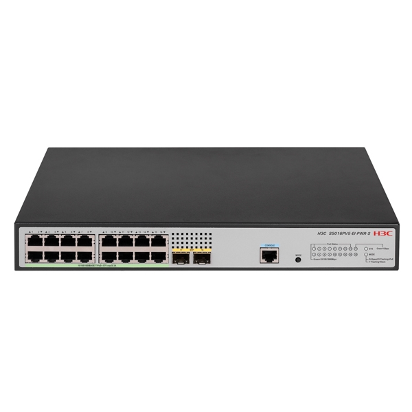 H3C S5016PV5-EI-PWR-S L2 Ethernet Switch with 16*10/100/1000BASE-T PoE+ Ports (AC 125W) and 2*1000BASE-X SFP PortsA(AC) 9801A41S