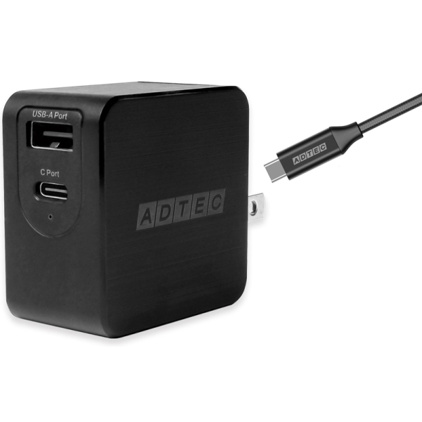 Power DeliveryΉ GaN AC[d/65W/USB Type-A 1|[g Type-C 1|[g/ubN & Type-C to CP[uZbg APD-A065AC-wC-BK