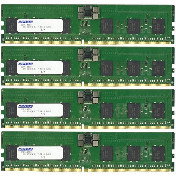 DDR5-4800 RDIMM 32GB×4枚 2Rx8 80bit ADS4800D-R32GDBT4
