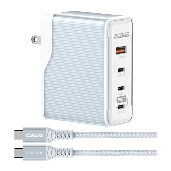 Power Delivery 3.1Ή GaN AC[d/150W/USB Type-C 3|[g Type-A 1|[g/u[ & Type-C to CP[uZbg APD-V150AC3-BL-CU4G3