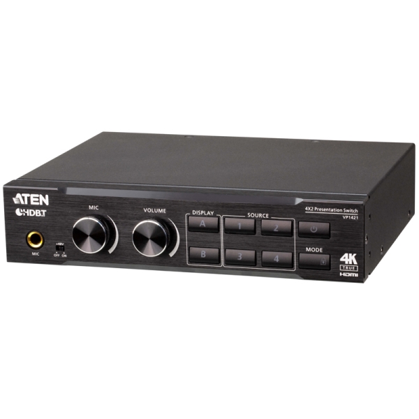 4入力2出力プレゼンマトリックススイッチャー(4K60p、スケーリング、DSP、HDBaseT-Lite対応) VP1421