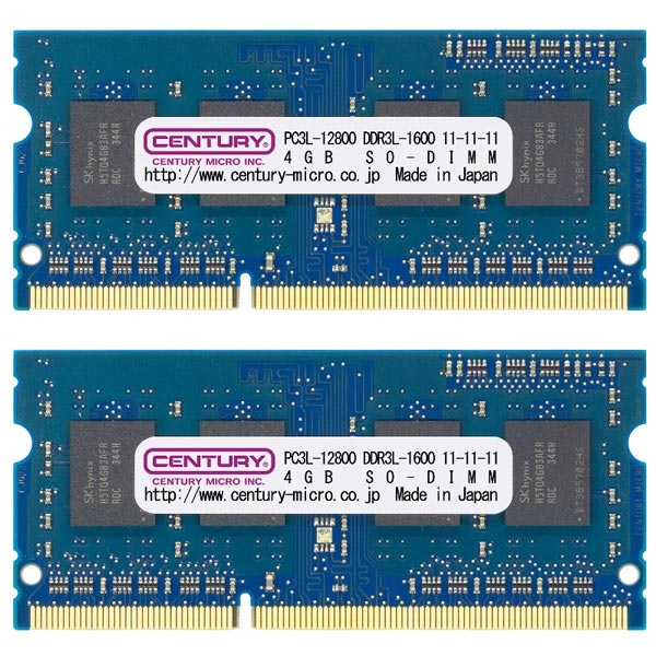 m[gp PC3L-12800/DDR3L-1600 8GB kit(4GBx2) 204pin SODIMM 1.5/1.35Vp { CK4GX2-SOD3LU1600