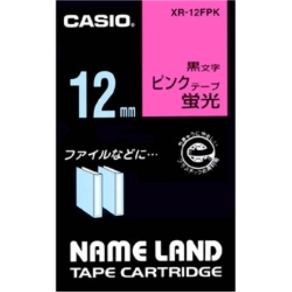ネームランド用蛍光色テープ 12mm 蛍光ピンク/黒文字 XR-12FPK