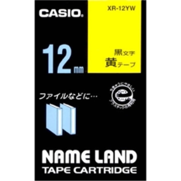ネームランド用スタンダードテープ 12mm 黄/黒文字 XR-12YW