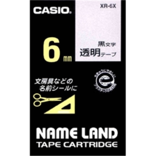 ネームランド用透明テープ 6mm 透明/黒文字 XR-6X