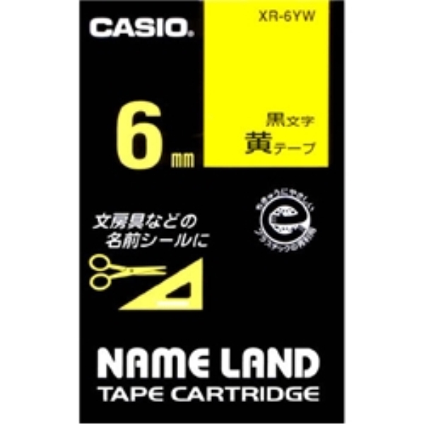 ネームランド用スタンダードテープ 6mm 黄/黒文字 XR-6YW