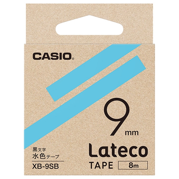 Lateco用テープ 9mm 水色/黒文字 XB-9SB