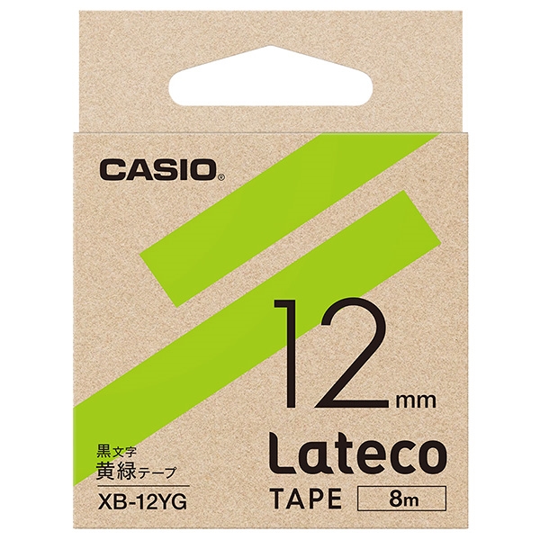 Lateco用テープ 12mm 黄緑/黒文字 XB-12YG