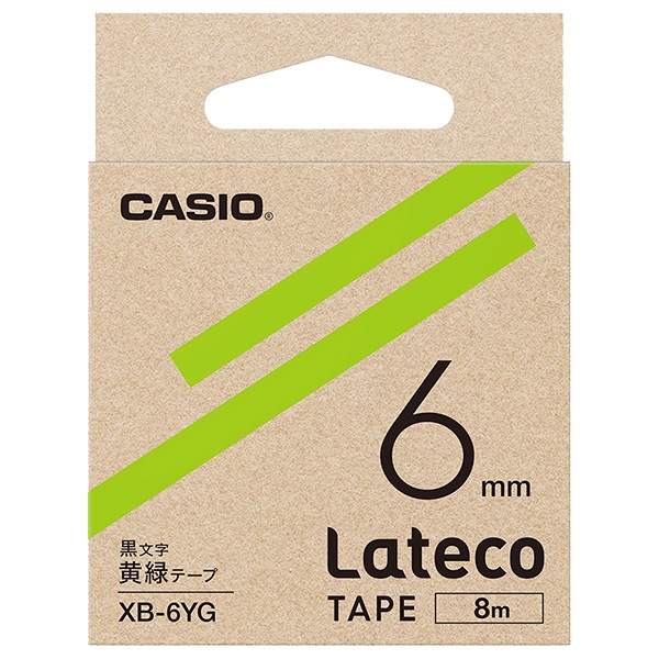 Lateco用テープ 6mm 黄緑/黒文字 XB-6YG