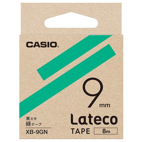 Lateco用テープ 9mm 緑/黒文字 XB-9GN