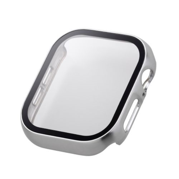 Apple Watch 46mm/フルカバーケース/プレミアムガラス/高透明/メタリック/シルバー AW-24AFCGPSV