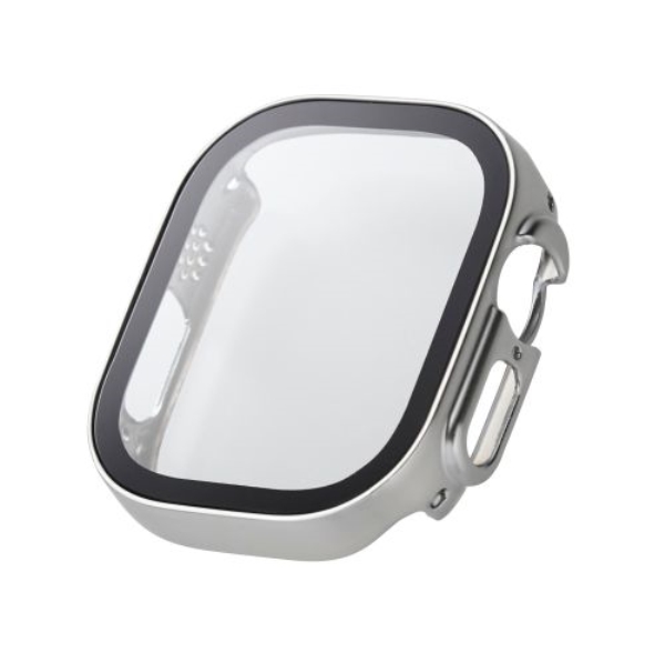 Apple Watch 49mm/フルカバーケース/プレミアムガラス/高透明/防水/シルバー AW-23CFCGESV
