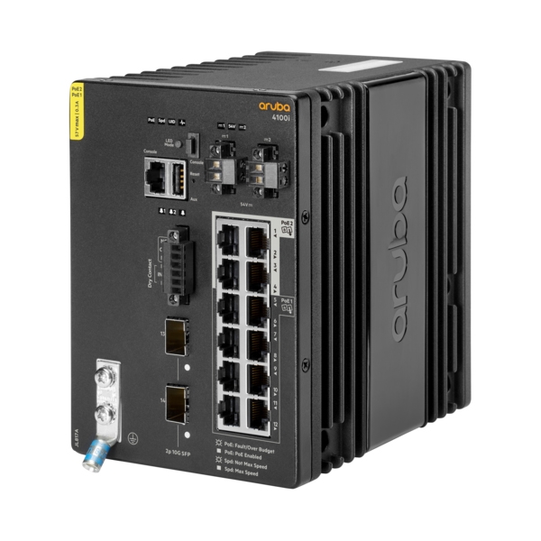 HPE Aruba Networking CX 4100i 12G (8 Class4 PoE and 4 Class6 PoE) 2SFP+ DIN Mount Switch JL817A
