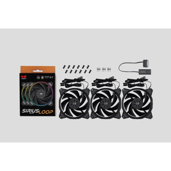 お得な3個パック!SiriusLOOP ASL120FANが3つとアドレサブルRGBピンがないマザーでも光らせるコントローラーが付属しているファン ASL120FAN-3PK