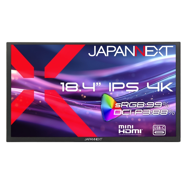 JAPANNEXT 液晶ディスプレイ 18.4型/3840×2160/miniHDMI×1、USB-C×2