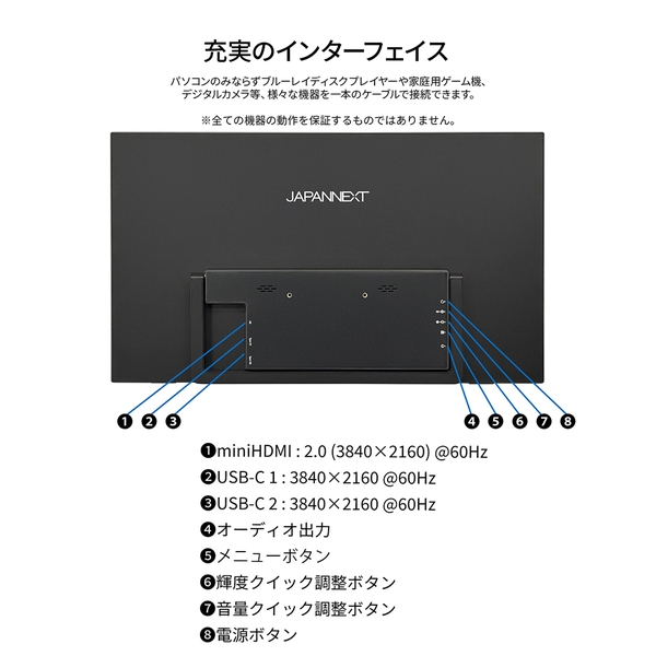 JAPANNEXT 液晶ディスプレイ 18.4型/3840×2160/miniHDMI×1、USB-C×2