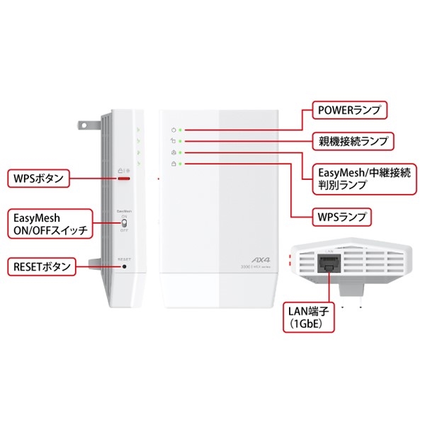 バッファロー 無線LAN中継機 11ax/ac/n/a/g/b 2401+573Mbps WEX