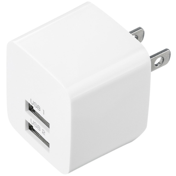 USB充電器(2ポート・合計2.4A・ホワイト) ACA-IP44W