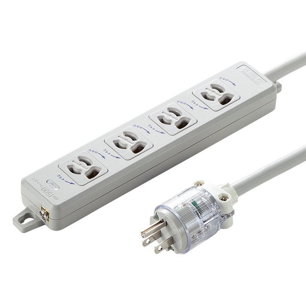医用接地プラグ付き電源タップ(3P・4個口・ホワイト・1m) TAP-HPM4-1W