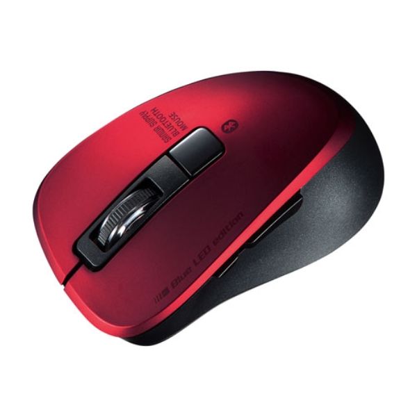 静音Bluetooth 5.0 ブルーLEDマウス(5ボタン・レッド) MA-BTBL155R