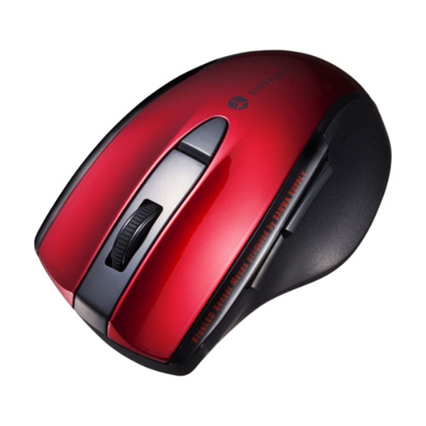 静音BluetoothブルーLEDマウス(5ボタン・レッド) MA-BTBL167R