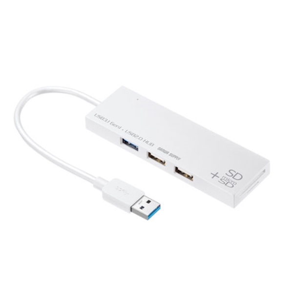 USB3.1+2.0コンボハブ カードリーダー付き(ホワイト) USB-3HC316WN