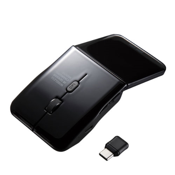 静音USB Type-Cワイヤレス IR LEDマウス(5ボタン・薄型) MA-WIRC1175BK