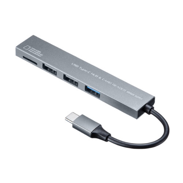 USB Type-C 3ポート コンボスリムハブ(カードリーダー付き) USB-3TCHC19S