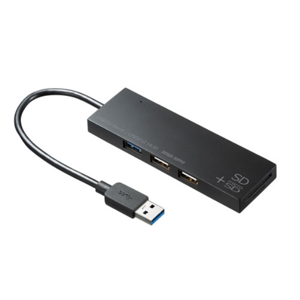 USB3.1+2.0コンボハブ カードリーダー付き(ブラック) USB-3HC316BKN
