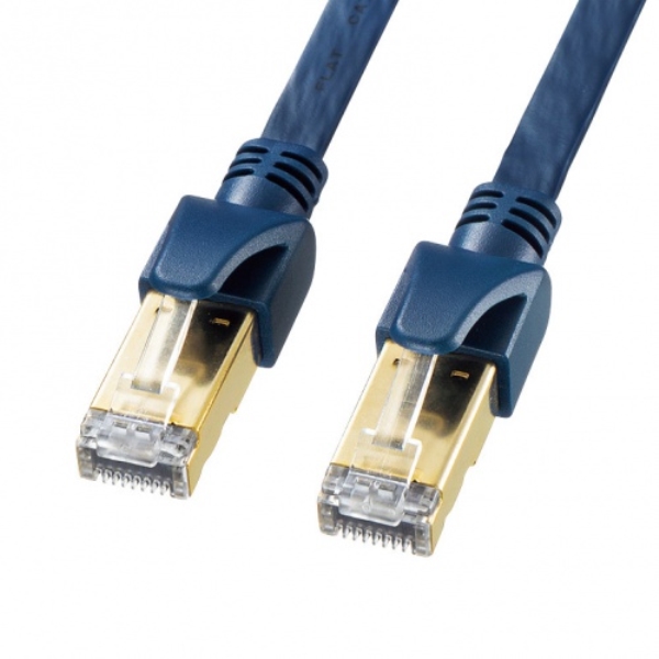 カテゴリ6Aハンダ産業用フラットLANケーブル(ネイビーブルー・0.5m) KB-HFL6A-005NV