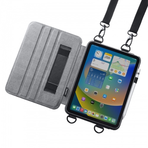 iPad10.9インチ用スタンド機能付きショルダーベルトケース PDA-IPAD1912BK