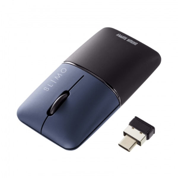 静音ワイヤレスブルーLEDマウス SLIMO (充電式・Type-C・ネイビー) MA-WCBS310NV